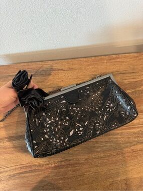 Patricia Nash Black Paisley Evening Clutch with Chain Strap